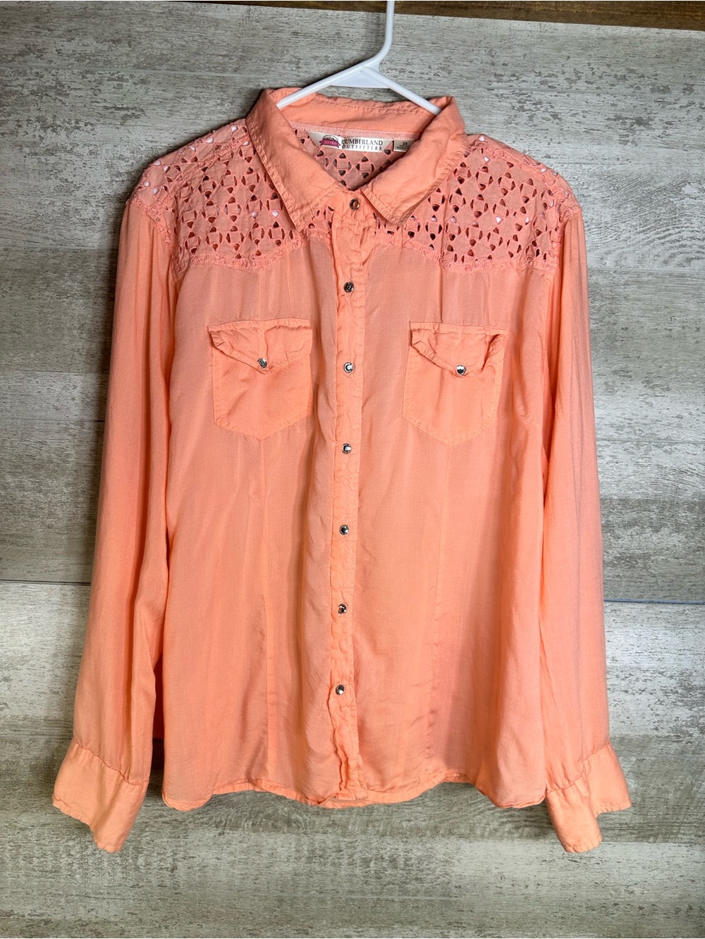 Cumberland Outfitters Peach Western Shirt Studded Cutwork Sz 2X